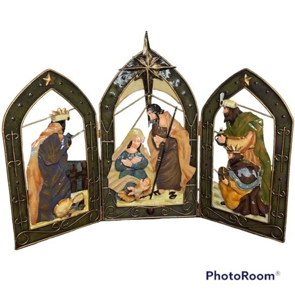 Aluminum baby Jesus and 3 kings 3 panel decorative Christmas Nativity